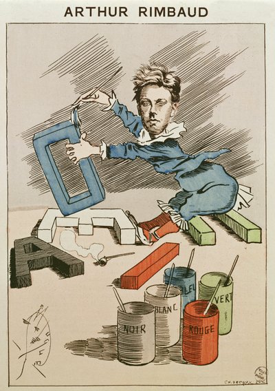 Karikatuur van Arthur Rimbaud (1854-91) uit 