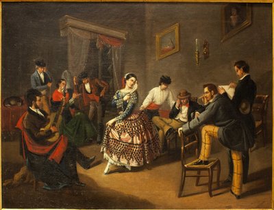 Danser in een woonkamer door Manuel Cabral y Aguado Bejarano