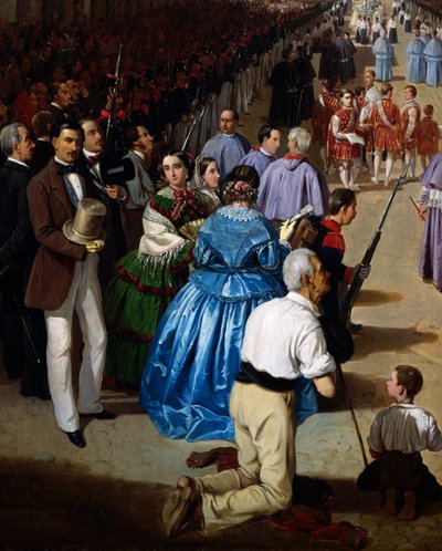 Processie van Corpus Christi in Sevilla in 1857 (detail) door Manuel Cabral y Aguado Bejarano