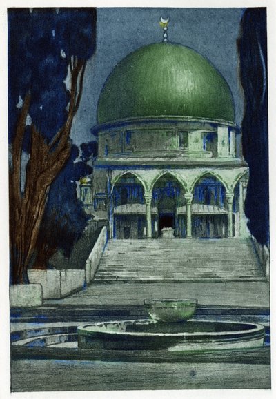 Al-Aqsa Moskee (Al-Aqsa) in Jeruzalem. Gravure door Manuel Orazzi (1860-1934), in 