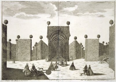 De topiary-tuinen, uit Delights of the Villa Castellazzo, door Domenico Felice Leonardi, gepubliceerd 1743 door Marc