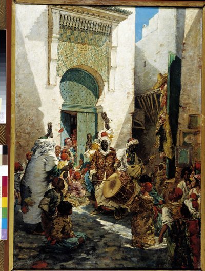 Zwarte muzikanten op een feest in Algiers Straatscène door Marc Alfred Chataud