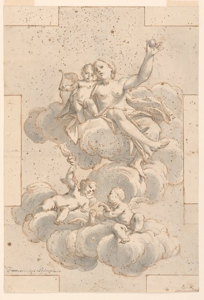 Ontwerp voor plafondschildering, Venus, Cupido en Putti door Marc Antonio Franceschini
