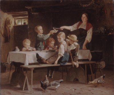 Kinderen tijdens de lunch door Marc Louis Benjamin Vautier the Elder