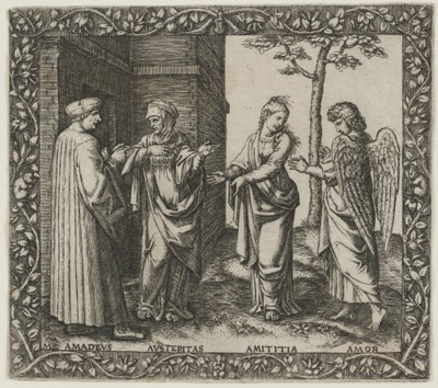Amadeus Berruti met Austeritas, Amititia en Amor door Marcantonio Raimondi