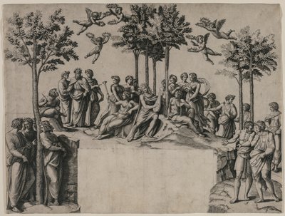 Apollo op Parnassus, c. 1517-1520 door Marcantonio Raimondi