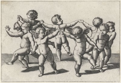 Dansende putti door Marcantonio Raimondi