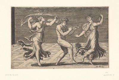Dansende sater en maenaden door Marcantonio Raimondi