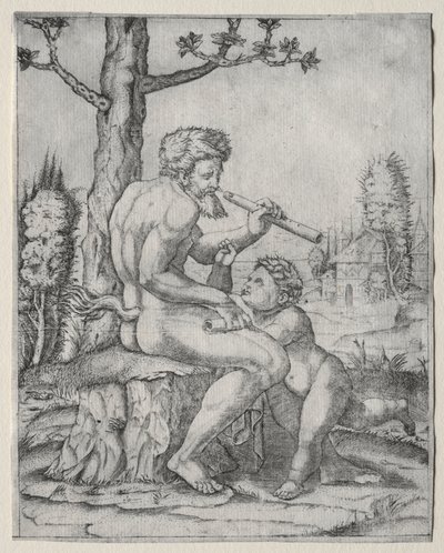 Faun en kind door Marcantonio Raimondi