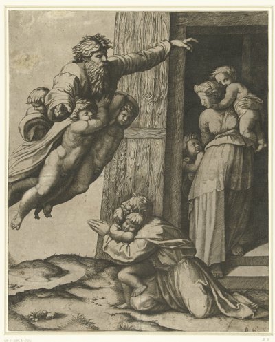 God verschijnt aan Noach na de zondvloed door Marcantonio Raimondi