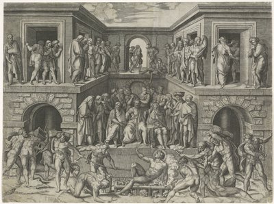 Het martelaarschap van de heilige Laurentius door Marcantonio Raimondi
