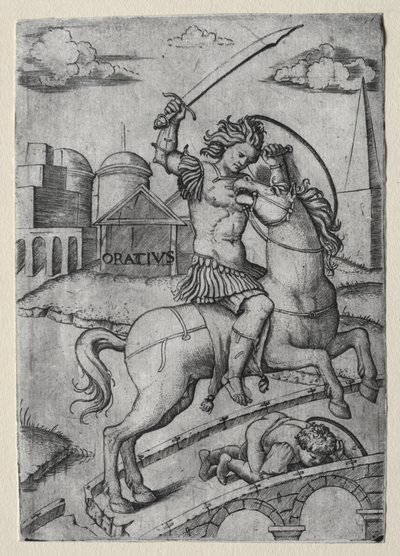 Horatius Cocles verdedigt de Sublicische Brug door Marcantonio Raimondi