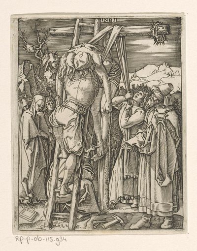 Kruisafneming (series title: Passie van Christus) door Marcantonio Raimondi