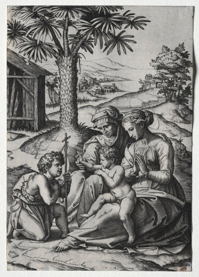 Madonna van de palmboom door Marcantonio Raimondi