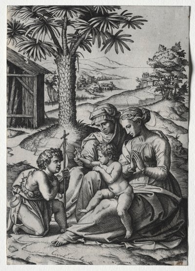 Madonna van de Palmboom door Marcantonio Raimondi
