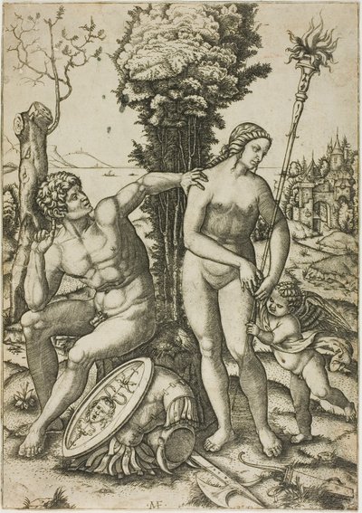 Mars, Venus en Cupido door Marcantonio Raimondi