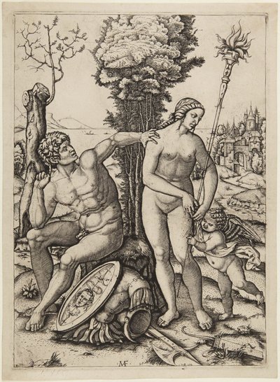 Mars, Venus en Cupido door Marcantonio Raimondi