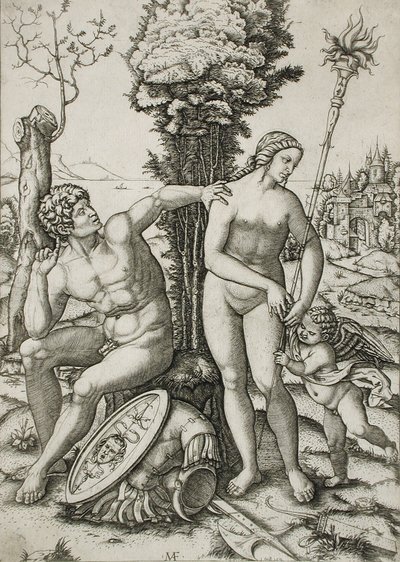 Mars, Venus en Cupido door Marcantonio Raimondi