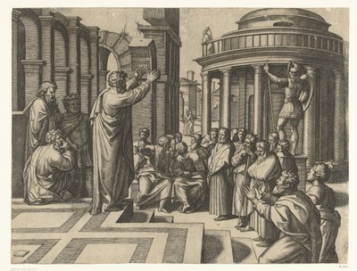 Paulus predikt in Athene door Marcantonio Raimondi