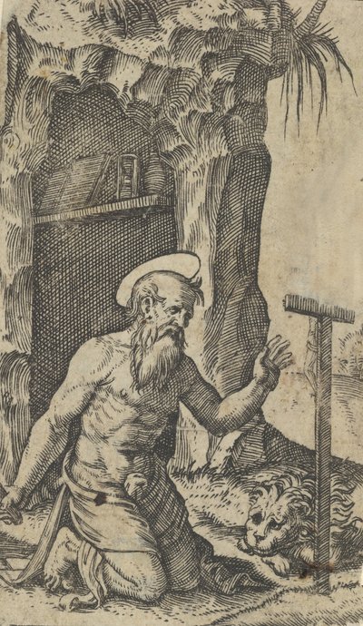 Sint Hiëronymus knielend voor een kruisbeeld, uit de serie 