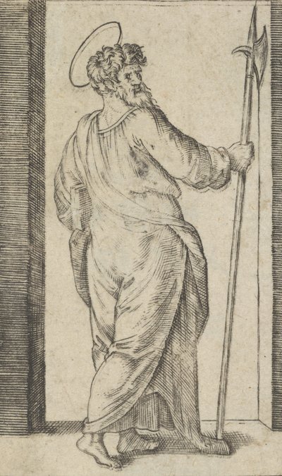 Sint Judas, met een hellebaard in zijn rechterhand, uit de serie 