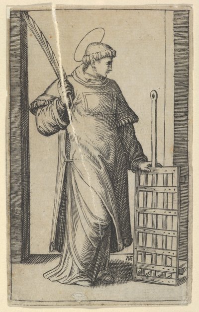 Sint Laurentius, linkerhand rustend op een rooster, uit de serie 