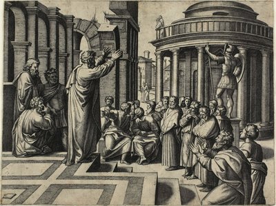 Sint Paulus predikend in Athene door Marcantonio Raimondi