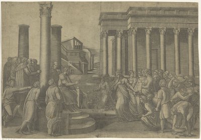 Salomo en de koningin van Seba door Marcantonio Raimondi
