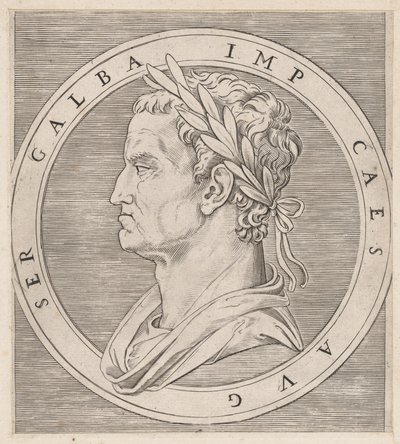Speculum Romanae Magnificentiae: Galba, uit De Twaalf Caesars door Marcantonio Raimondi