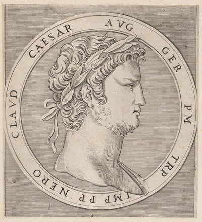 Speculum Romanae Magnificentiae: Nero, uit De Twaalf Caesars, ca. 1500-1534 door Marcantonio Raimondi