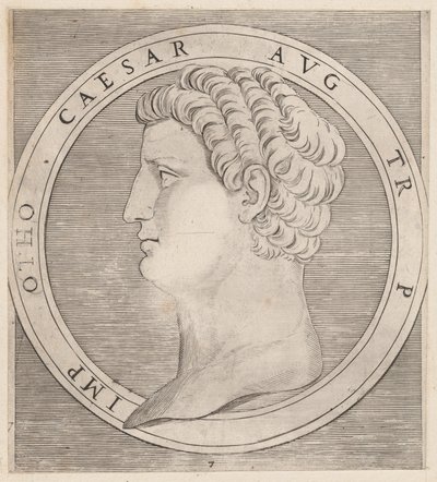 Speculum Romanae Magnificentiae: Otho, uit De Twaalf Caesars door Marcantonio Raimondi