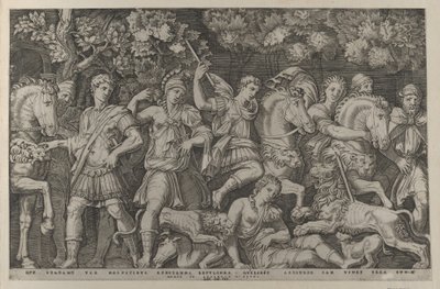 Speculum Romanae Magnificentiae: De Leeuwenjacht door Marcantonio Raimondi