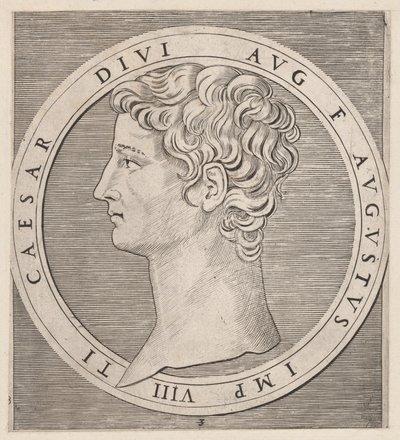 Speculum Romanae Magnificentiae: Tiberius, uit De Twaalf Caesars, ca. 1500-1534 door Marcantonio Raimondi