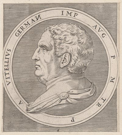 Speculum Romanae Magnificentiae: Vitellius, uit De Twaalf Caesars door Marcantonio Raimondi