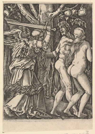 De verdrijving uit het paradijs, naar Dürer, ca. 1500-1534 door Marcantonio Raimondi