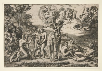 Het Oordeel van Parijs, naar Raphael, c.1510-20 door Marcantonio Raimondi
