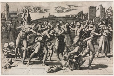 De Slachting van de Onschuldigen (Zonder de Spar) door Marcantonio Raimondi