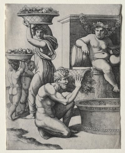 De wijnpers door Marcantonio Raimondi