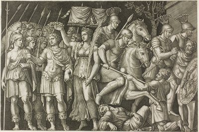 Trajanus gekroond door de overwinning door Marcantonio Raimondi