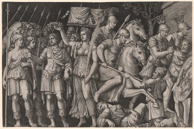 Trajanus gekroond door de overwinning door Marcantonio Raimondi