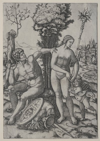 Venus, Mars en Cupido door Marcantonio Raimondi