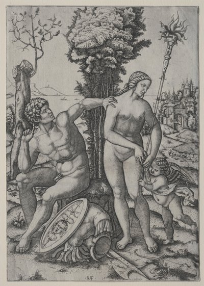 Venus, Mars en Cupido door Marcantonio Raimondi