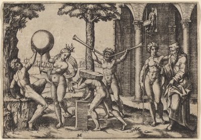 De Man met Twee Trompetten door Marcantonio Raimondi after Baccio Bandinelli