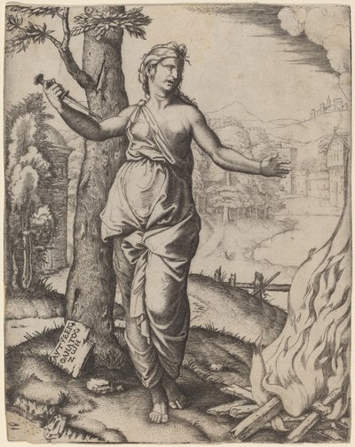 Dido door Marcantonio Raimondi after Raphael