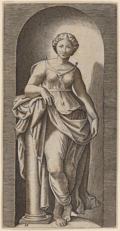 Moed door Marcantonio Raimondi after Raphael