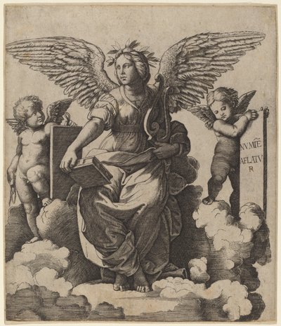 Poëzie door Marcantonio Raimondi after Raphael