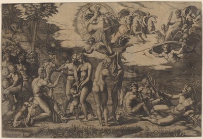 Het Oordeel van Paris door Marcantonio Raimondi after Raphael