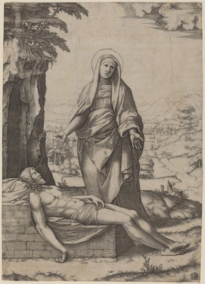 De Rouw van de Maagd door Marcantonio Raimondi after Raphael