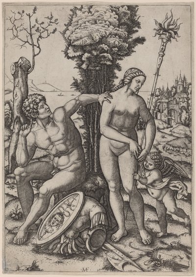 Mars, Venus en Eros door Marcantonio Raimondi possibly after Andrea Mantegna