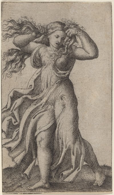 Vrouw die Haar Haar Trekt door Marcantonio Raimondi possibly after Francesco Francia